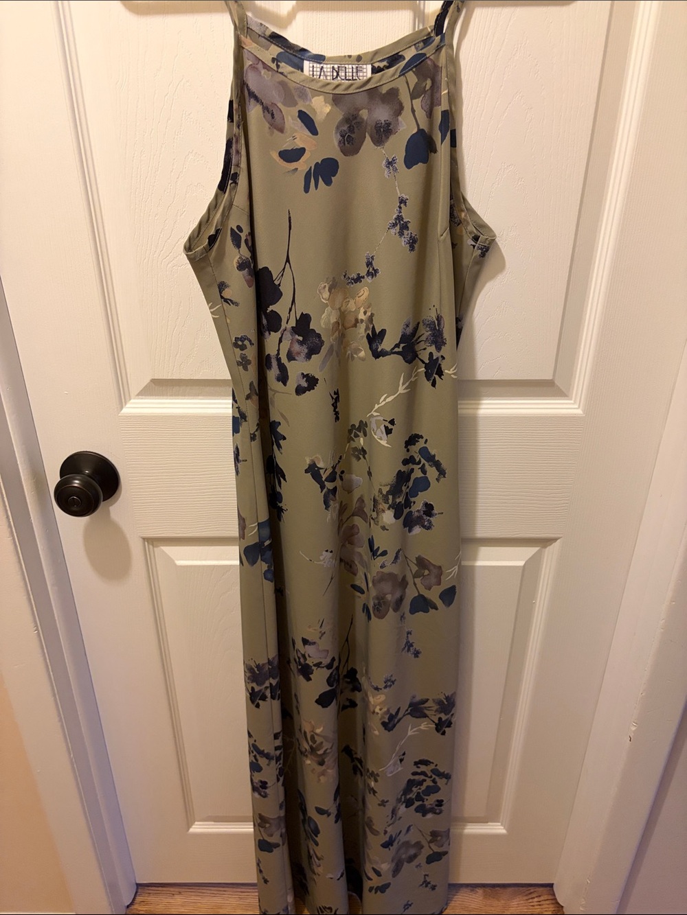 La Belle Olive Maxi Dress with Blue and Gray Floral Print - Picture 2 of 6